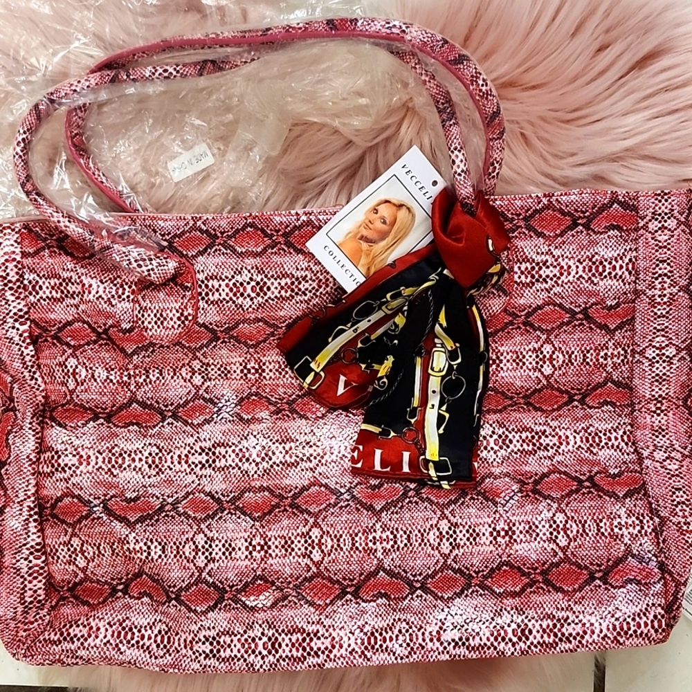 BRAND NEW VECCELI ITALY LARGE BOHO CROCODILE TOTE HANDBAG